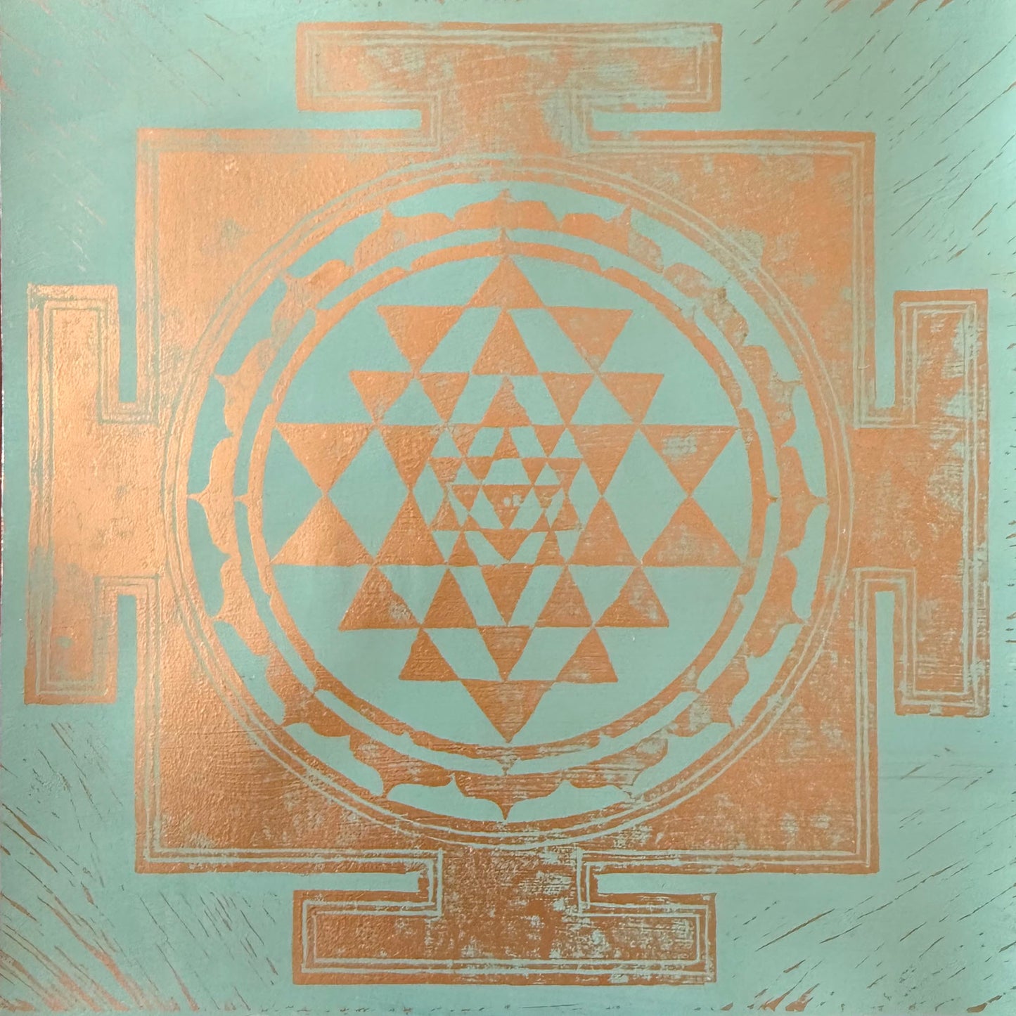 12” Sri Yantra Block Print – Emerald Green & Gold with Lakshmi Mantra
