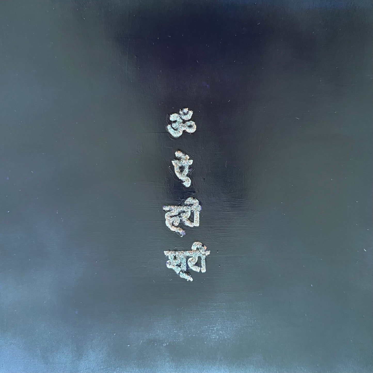 12” Sri Yantra Block Print – Silver & Gray-Blue with Sanskrit Mantra